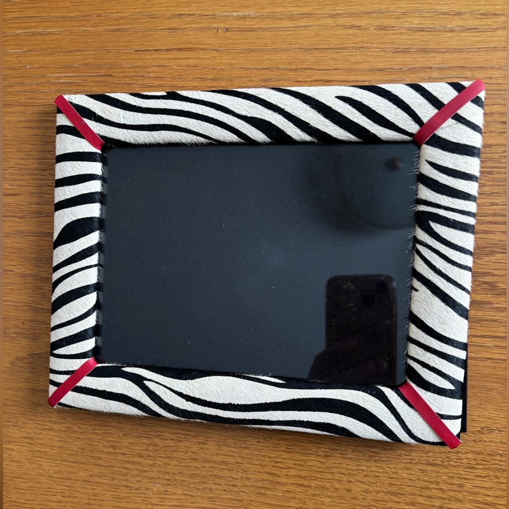 J McLaughlin Pony Hair Leather Picture Frame, Black Cream Zebra Print 5X7” Photo